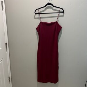 Wine Red Spaghetti Strap Midi Slip Dress